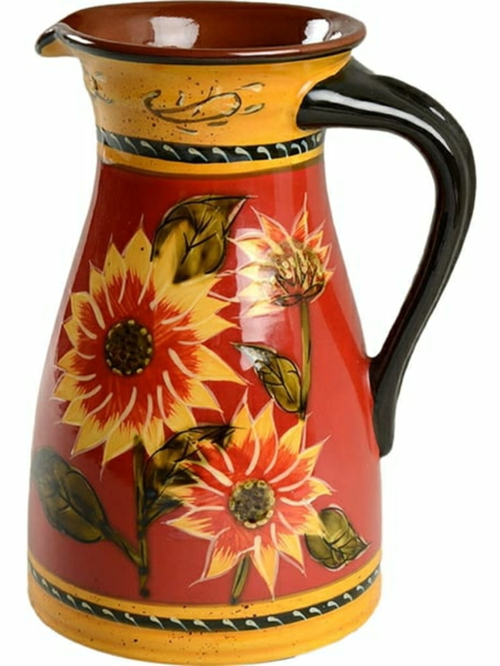 New! Pier 1 Imports Sunflower Hand Painted Pitcher, Pier 1 Terracotta Pottery